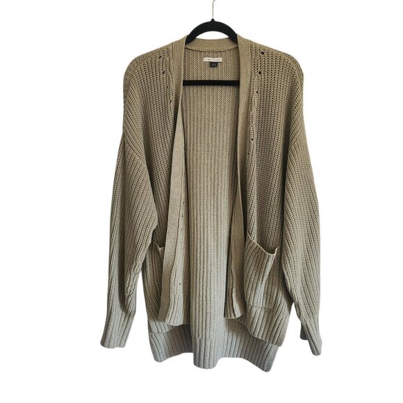 American Eagle AE Oversized Cotton Blend Open Front Faded Olive Green Cardigan S - Picture 2 of 6